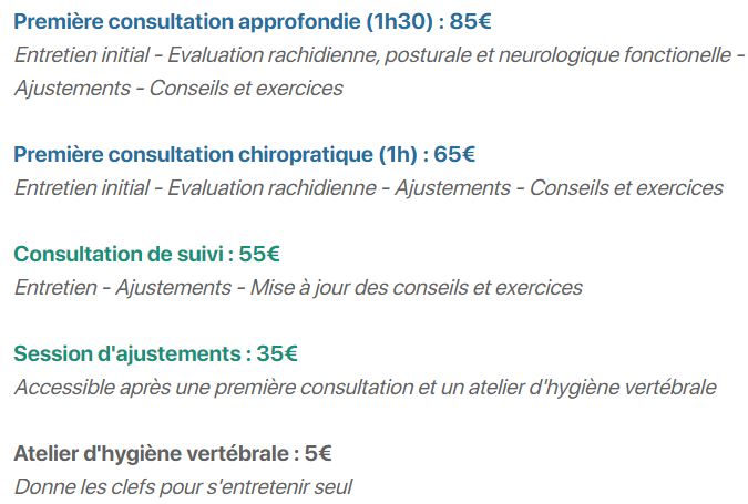 Tarifs / Honoraires des soins chiropratiques au Centre Chiropratique Bordeaux